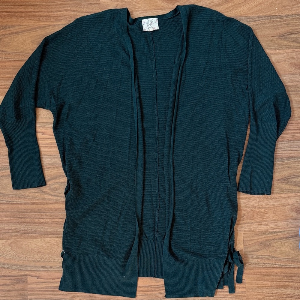 Hippie Rose Deep Forest Green Open-Front Cardigan